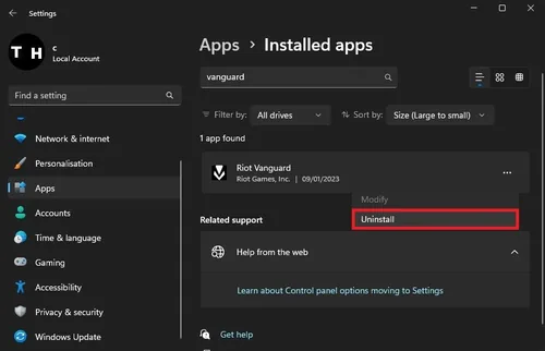 Windows Settings > Apps > Installed Apps