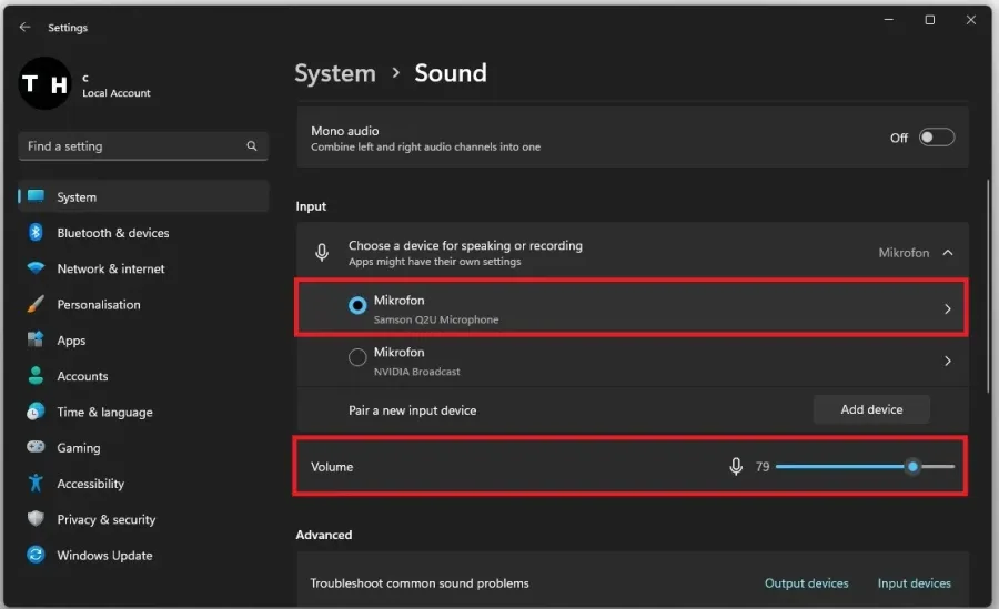 Audio Input Volume level