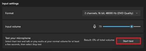 Input Settings > Test your microphone