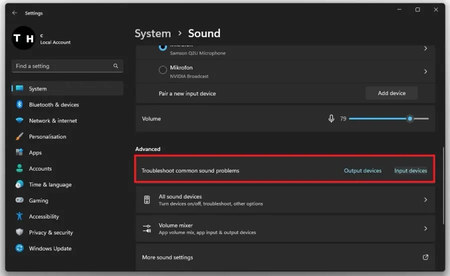 Advanced Sound Settings > Troubleshoot common sound problems