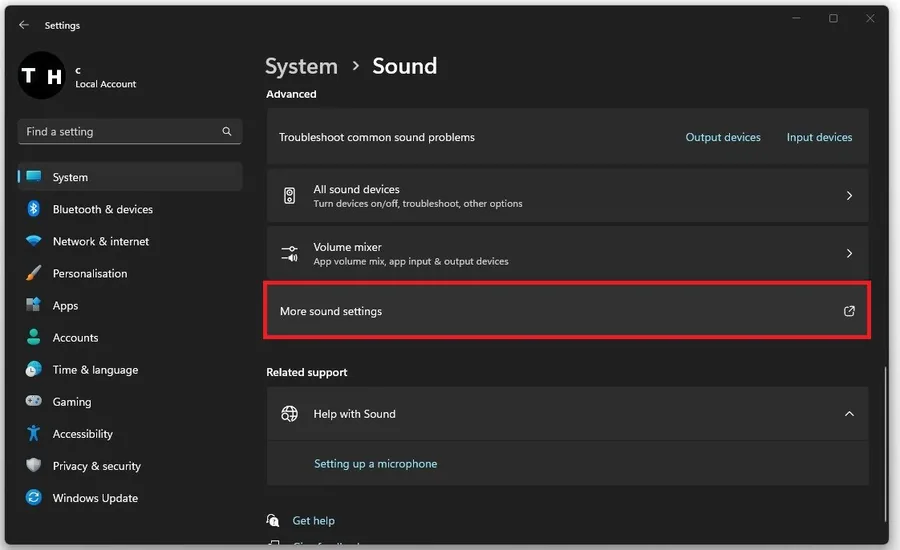 More sound settings / Sound control panel