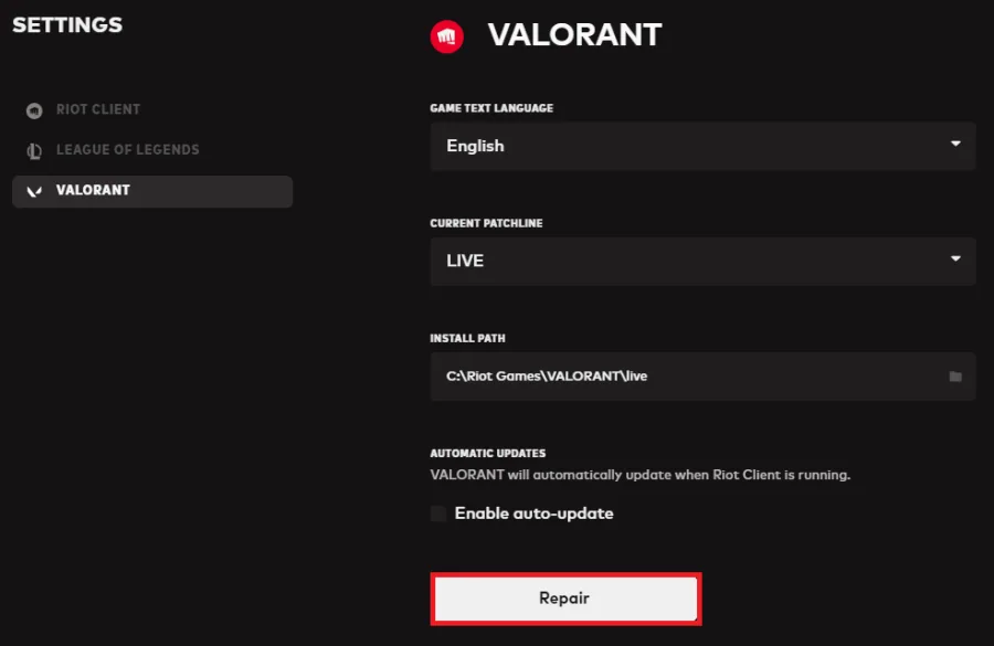 repair the valorant game files