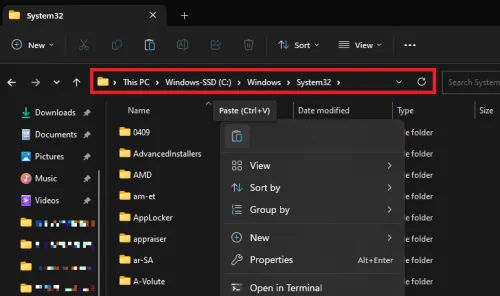 paste the missing file in the system32 folder