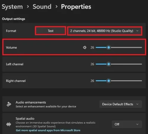 System Settings > Sound > Properties