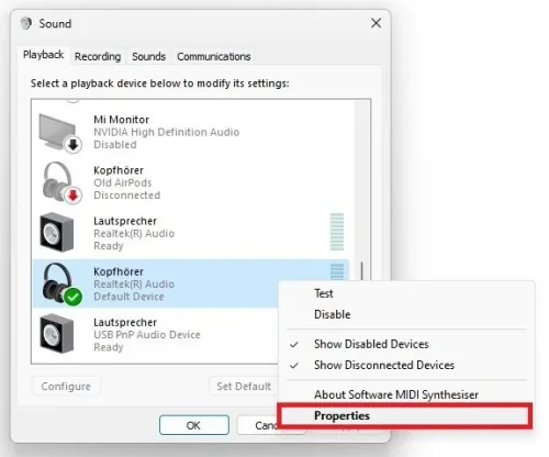 More Sound Settings > Playback