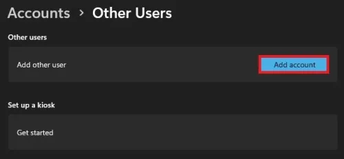 Accounts > Other Users > Add account