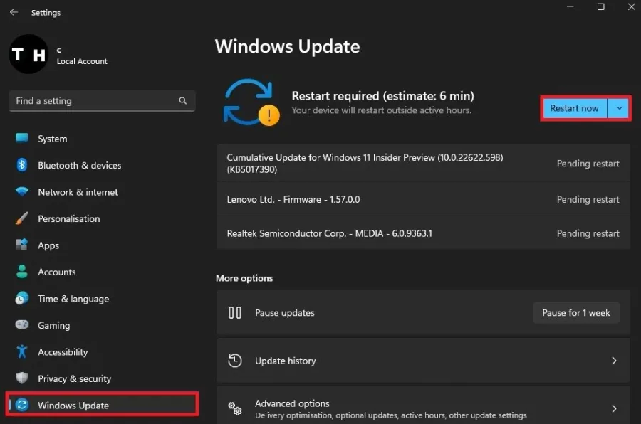 System Setitngs > Windows Update