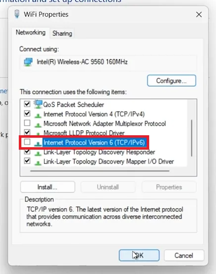 uncheck IP V6