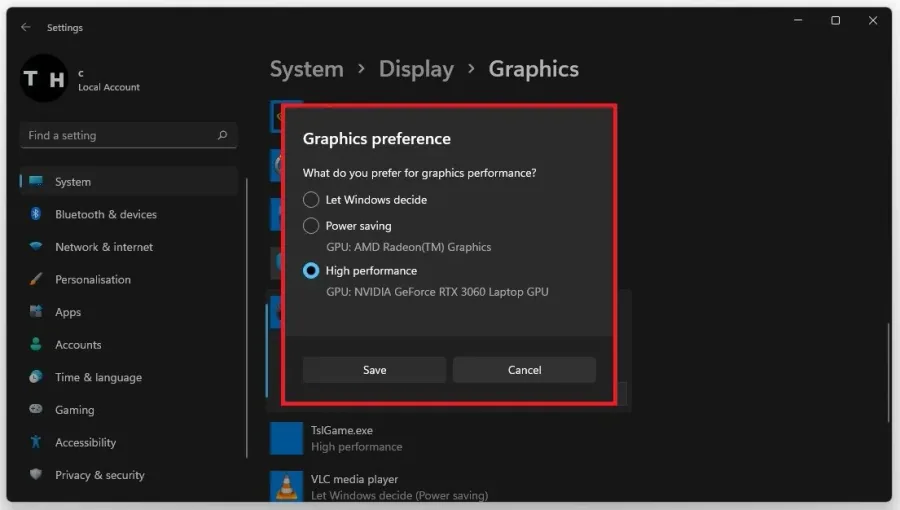 Graphics Settings > Graphics Preference > High Performance