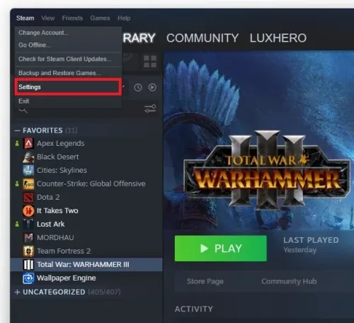 Steam > Settings