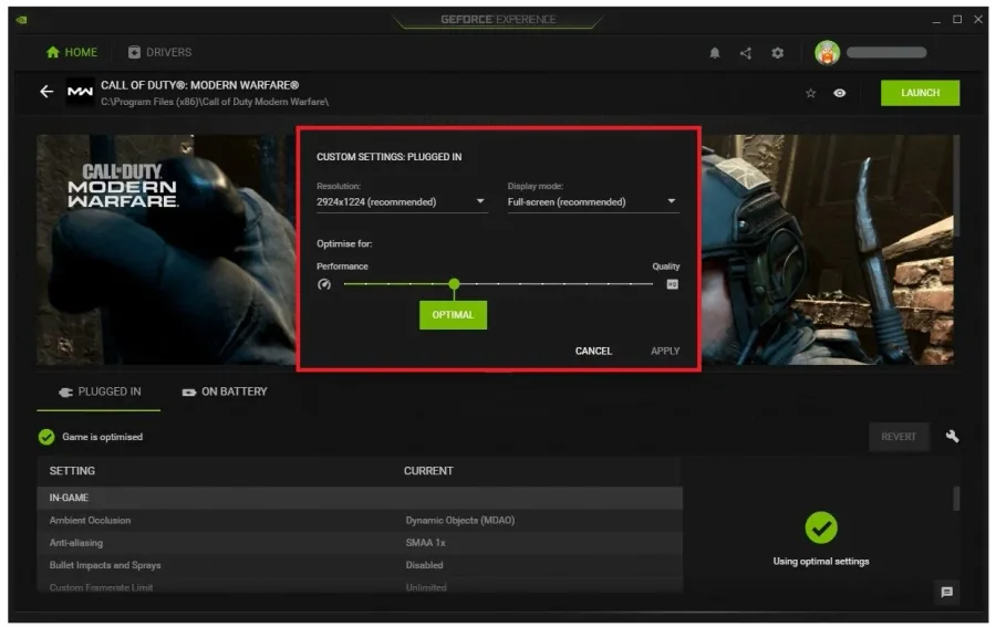 Call of Duty Modern Warfare Details > Custom Settings