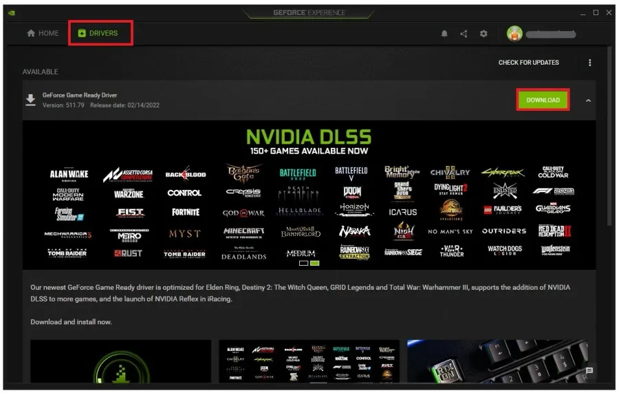 GeForce Experience > Drivers > Download