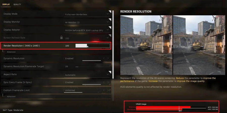 Warzone Settings > Display > Render Resolution