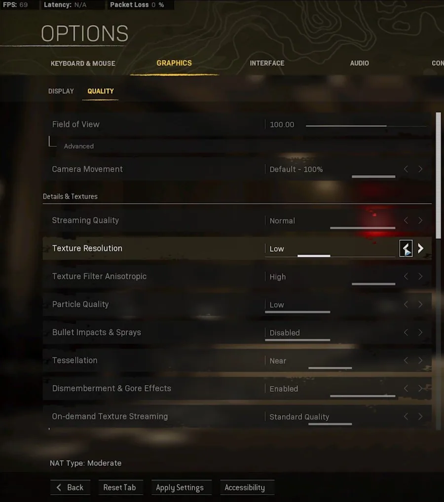 Warzone Settings > Graphics > Texture Resolution