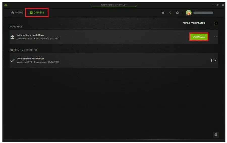 GeForce Experience > Drivers > Download