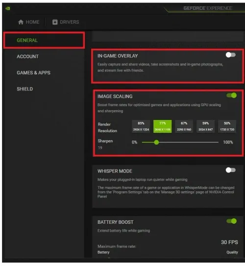 GeForce Experience > General Settings > Image Scaling