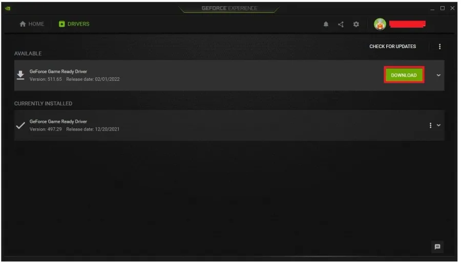 GeForce Experience > Drivers > Download