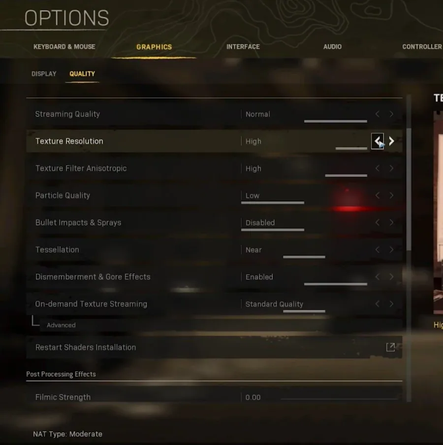 Graphics Settings > Texture Resolution