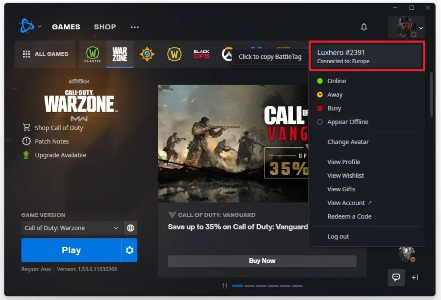 Change the Warzone Pacific server region