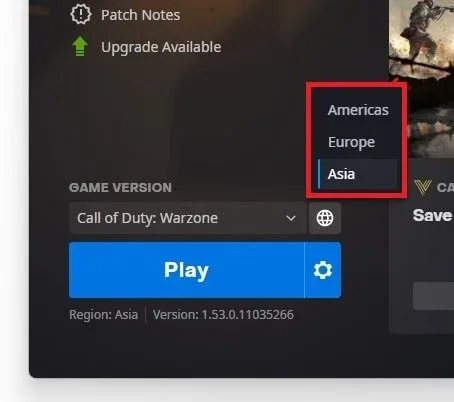 Switch between Americas, Europe and Asia