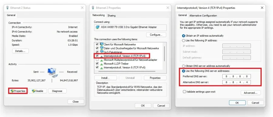 Use the following DNS server addresses