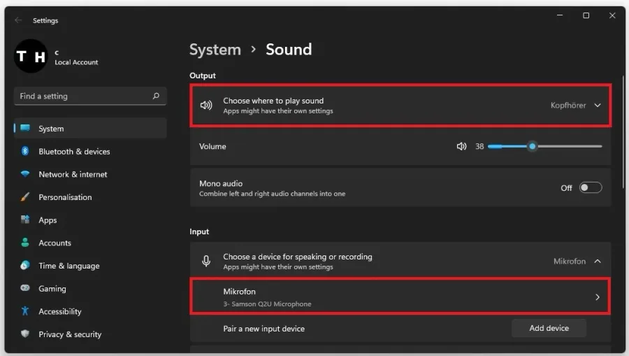Windows Settings > System > Sound > Input