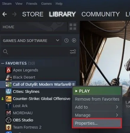 Steam Library > Warzone 2 > Properties