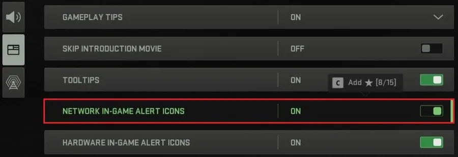 Modern Warfare 2 > Interface Settings > Network In-Game Alert Icons