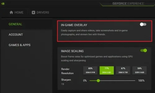 GeForce Experience > Settings > General > In-Game Overlay