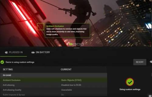 GeForce Experience > Modern Warfare II Details > Custom Settings
