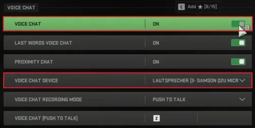 Settings > Audio > Voice Chat
