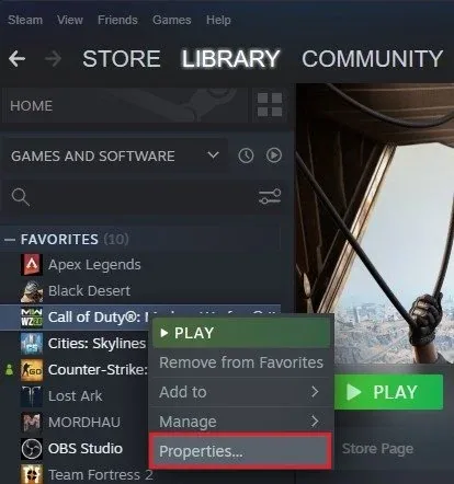 Steam library > Call of Duty Warzone 2 Properties