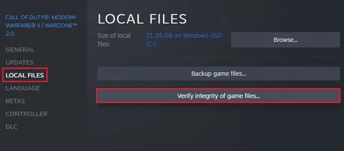 Warzone 2 Properties > Local Files > Verifiy Integrity