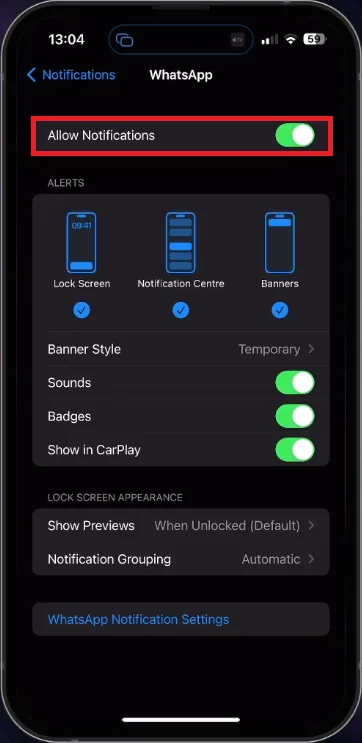 iphone notification settings