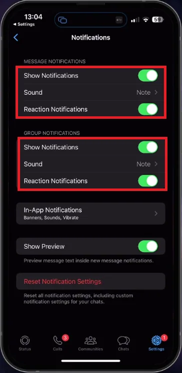 whatsapp notification settings