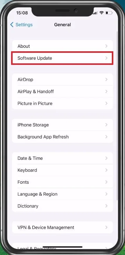 iPhone Settings > General > Software Update