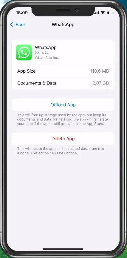 iPhone Storage Settings > WhatsApp