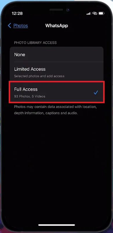 whatsapp photo settings
