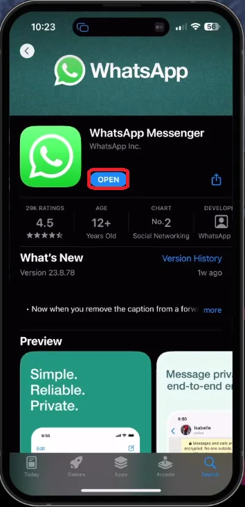 update whatsapp in the app store