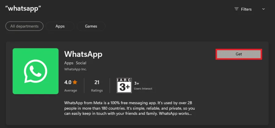 microsoft store whatsapp app