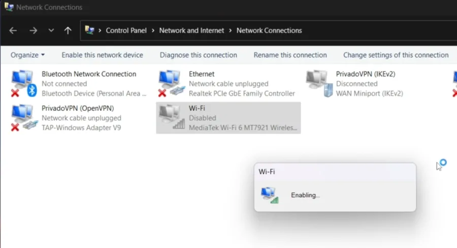 enable network adapter