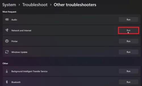 run internet connections troubleshooter