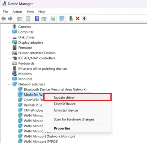 update network adapter driver
