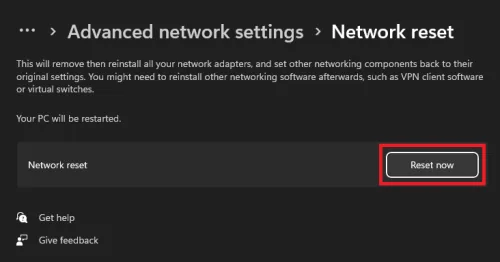reset network connection
