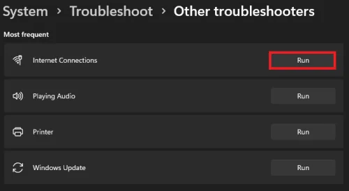 internet connections troubleshooter