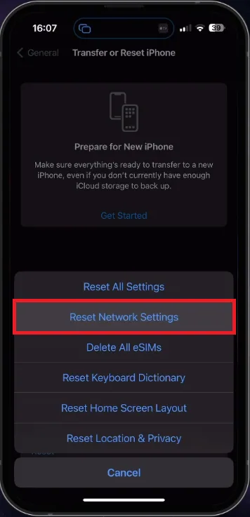 reset your network settings