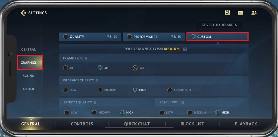 Wild Rift Settings > Graphics