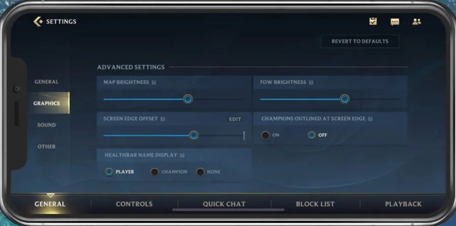 Wild Rift Settings > Graphics > Advanced Grahphics Settings