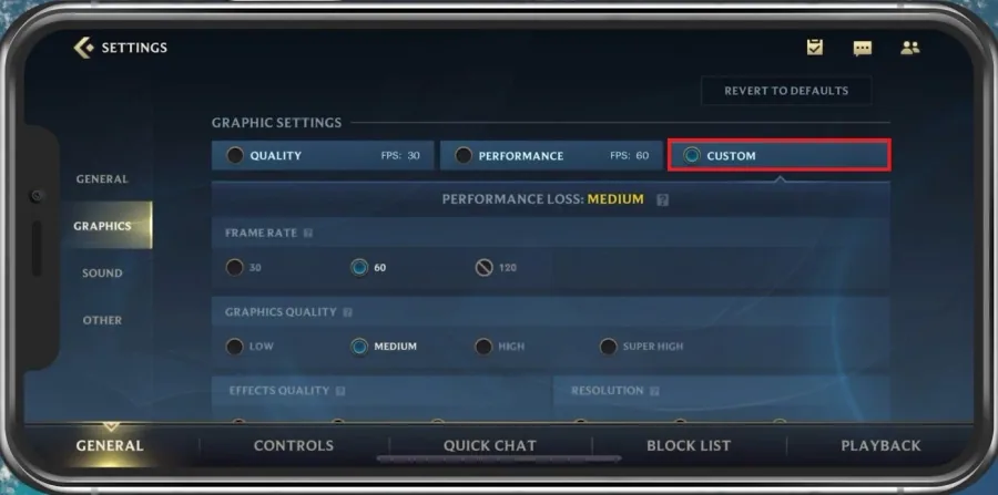 Wild Rift Settings > Graphics