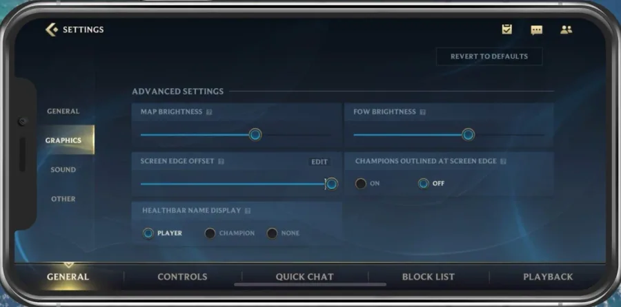 Wild Rift Settings > Graphics >Advanced